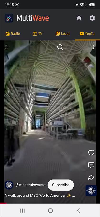 A YouTube video playing full-screen inside MultiWave